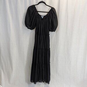 Antonio Melani Black Rosalia Tiered Puff Sleeve Silk Blend Peasant Dress *XS